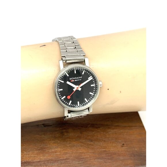 Mondaine Women\'s Watch Railway Swiss Quartz Black Dial Stainless Steel 26mm